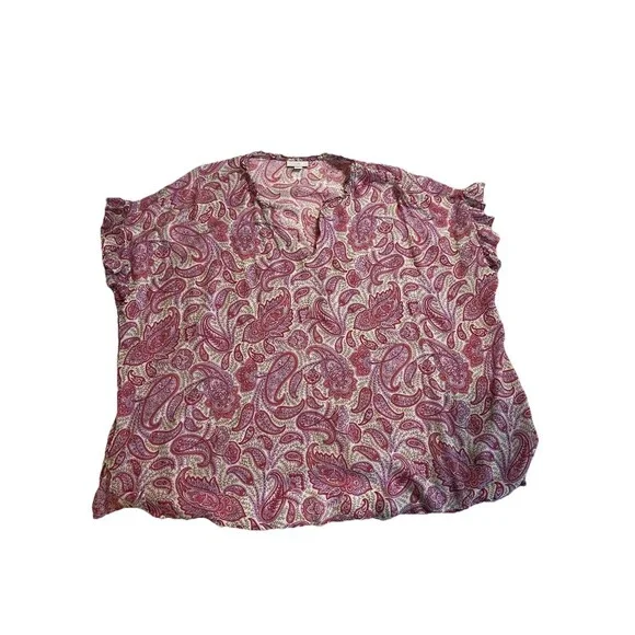 J Jill Pink Purple Paisley Print Blouse Size 3x Boho Split Neck Rayon - Picture 4 of 9